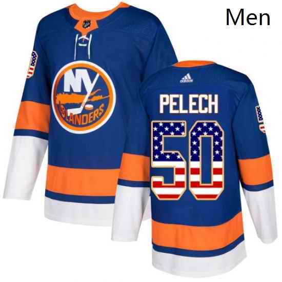Mens Adidas New York Islanders 50 Adam Pelech Authentic Royal Blue USA Flag Fashion NHL Jersey